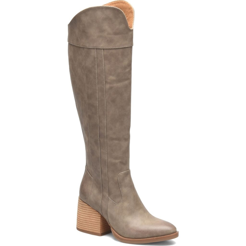 NWOT Korks Scarlet Western Tall Boot Taupe Faux Leather Block Heel 7.5 Cowgirl